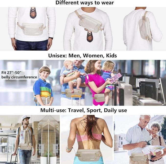 Travel Money Belt Hidden Waist Stash Wallet RFID Blocking Anti-Theft Passport Holder for Men Women, Cream - Image 6