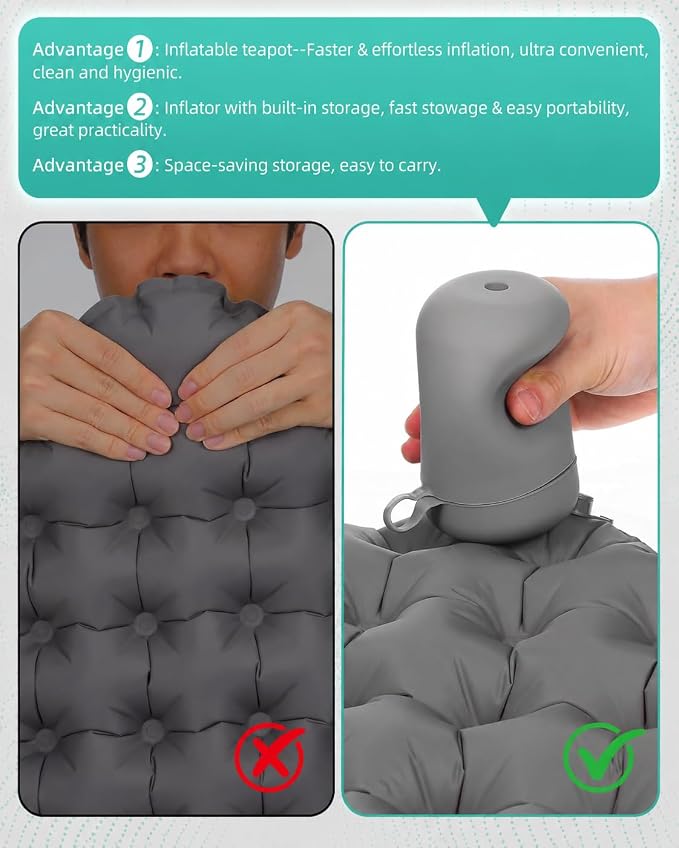 Abaodam Airplane Seat Cushion with Air Pump Bottle for Adult Office Workers | Travel Seat Cushion for Airplane No Mouth Blowing Compact Inflatable Seat Pads Long Flights Stadium Bleacher 40D Nylon TPU - Image 4