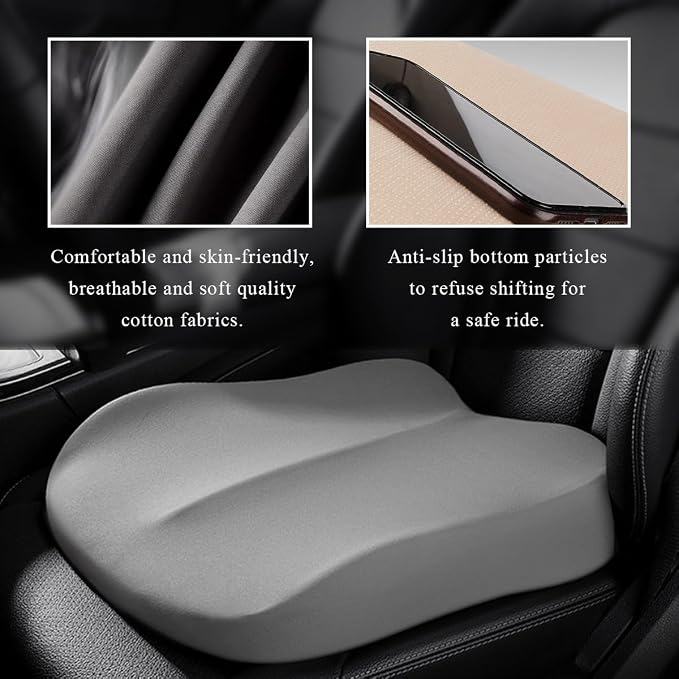 Car Seat Cushion, Comfort Memory Foam Car Cushion, Non-Slip Auto Booster Seat Cushion for Improve Driving Vision, Suitable for Vehicles Trucks SUVs Car Accessories (Gray) - Image 3