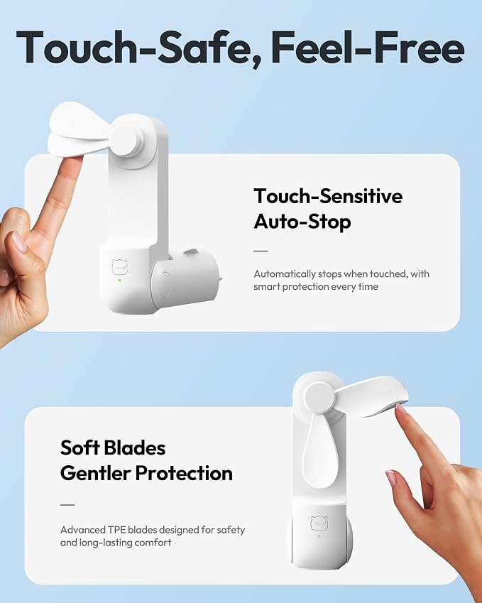 Gaiatop Portable Handheld Fan, 3 in 1 Mini Fan Handheld [17h Max Cooling], Foldable Personal Fans Pocket Design, USB Travel Fans Portable, Lash Trip Summer Essential Cute Gifts for Women Girl, White - Image 6
