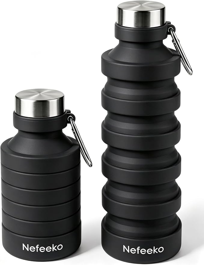 Nefeeko Collapsible Water Bottle, 27oz Reuseable BPA Free Silicone Foldable Portable Leak Proof Sports Water Bottle with Carabiner for Travel Gym Camping Hiking | Foldable Water Bottles for Travel Gym Camping Hiking, Portable Leak Proof Sports Water Bo... by Nefeeko