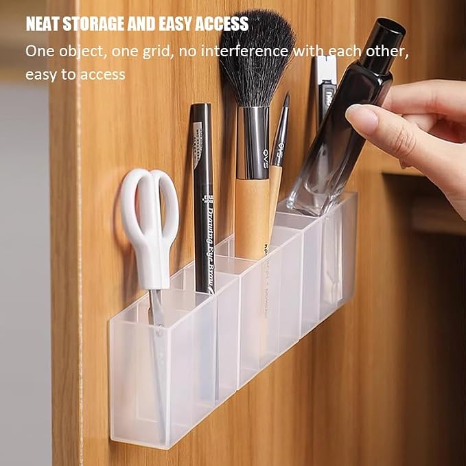 Wall Mounted Storage Box (2-Pack) – No-Drill Partition Organizer for Makeup Brushes, Lipsticks, Eyebrow Tools & Desktop Accessories – Adhesive Hanging Storage Holder - Image 5