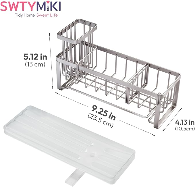 SWTYMIKI Sponge Holder for Kitchen Sink - Sink Caddy with Brush Holder Self-draining Sponge Caddy Organizer with Divider Stainless Steel Kitchen Accessories Storage for Countertop, Sand Nickel - Image 7