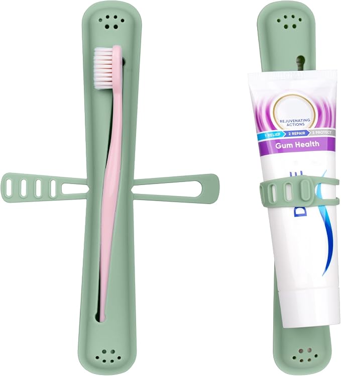 Silicone Toothbrush Travel Case,Portable Travel Toothbrush Holder,Durable Manual Toothbrush Box Container for Traveling,Bathroom,Camping,Business,Breathable and Hygienic (Green) by Unknown
