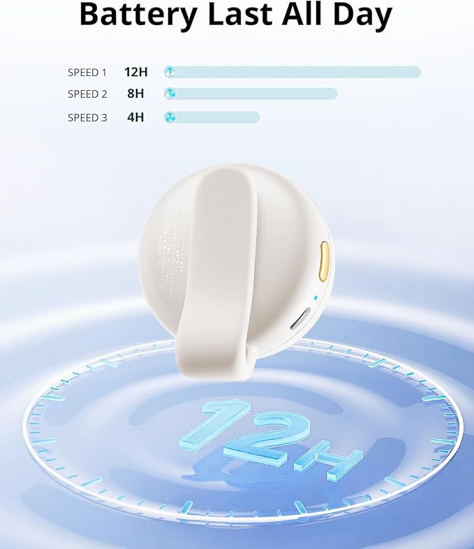 Portable Silent Mini Bladeless Fan Clip On, 3 Speeds & Queit, Hands Free Shirt and Waist Clips Whirlwind Fans, USB Rechargeable, Suitable for Outdoor & Travel & Office (cream white) - Image 6