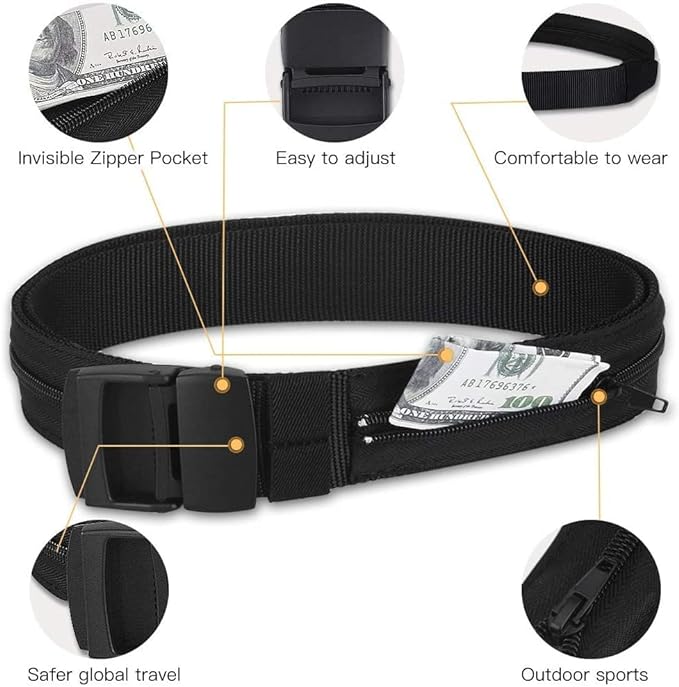 AGPTEK Travel Money Belt, Hidden Money Pouch, Anti-Theft Security Waist Wallet, Secret Compartment Money Hideaway for Business Trip Jogging Outdoor Working, Gift for Fathers Dad Men Boyfriend, Black | Anti-Theft Security Design, Adjustable Waist Belt f... - Image 4
