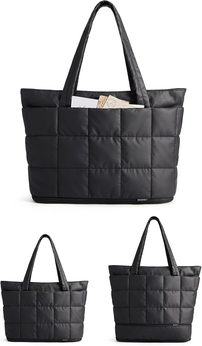 BAGSMART Expandable Tote Bag for Women, Puffer Work Tote Travel Bag | Quilted Carry On Bag for Travel Work Gym College, Waterproof Travel essentials - Image 7