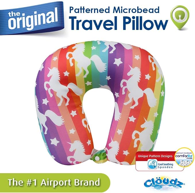 Patterned Microbead Airplane Travel Neck Pillow. Customize Your Comfort and Support While Traveling on a Plane, Car, Bus or Train! - Unicorn - Image 4