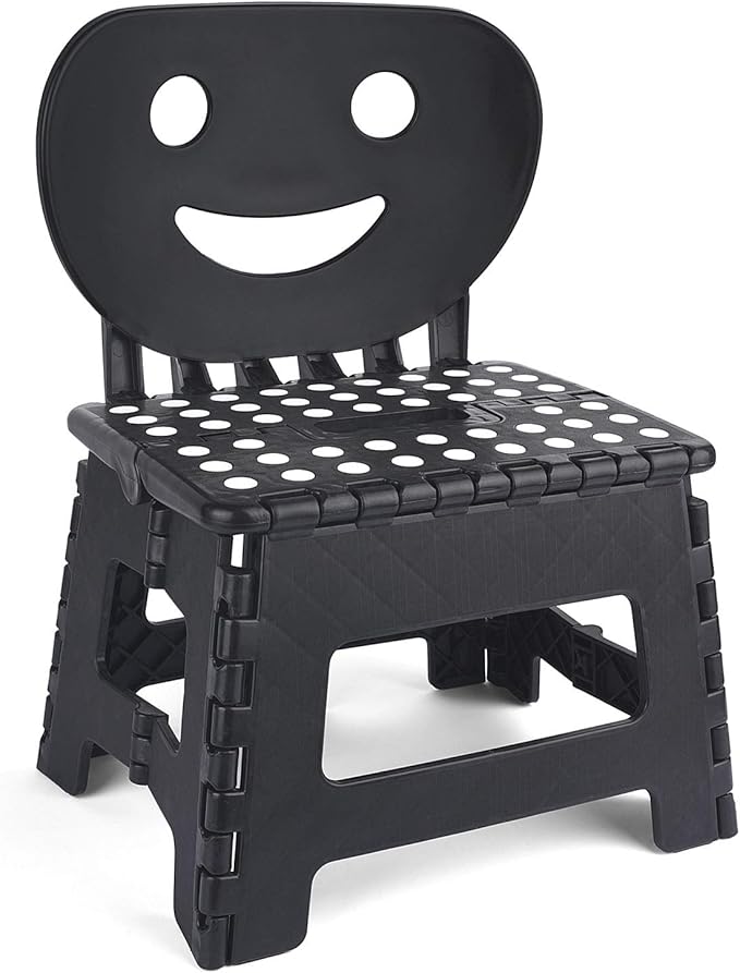 Folding Step Stool with Back Support for Kids,9" Kids Step Stool for Outdoor or Indoor Kitchen Step Stools and Bathroom Stool for Toddlers Boys Girls - Black by ACSTEP