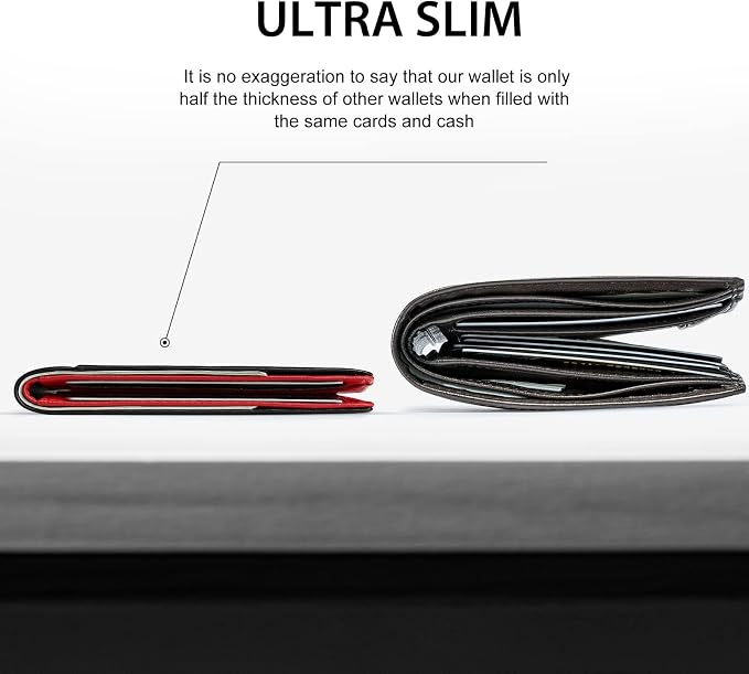 GSOIAX Slim Wallet for Men RFID Blocking Bifold Wallet Carbon Fiber Front Pocket Wallet with 11 Card Holder Minimalist Mens Wallet with Gift Box(Carbon Black and Red) - Image 2