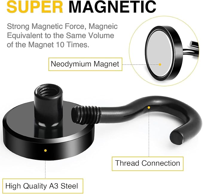 DIYMAG Magnetic Hooks 12pcs 85lbs Cruise Essentials 2026 Magnet Hook Black | Neodymium Heavy Duty Strong Magnets Hanging Ship Cabins Refrigerator Fridge Classroom Beach Vacation Kitchen Grills Home Tool - Image 4