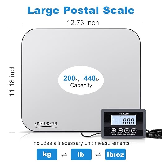 THINKSCALE 440lb Digital Shipping Scale, 1oz Accurate Postal Scale | Large Backlit LCD, Hold/Tare Function, USB & Battery Power for Packages, Luggage, Mailing and Small Business - Image 2