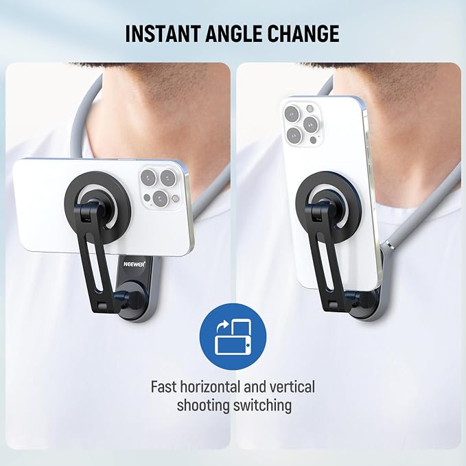 NEEWER Magnetic Neck Holder for Action Camera Phone Hands Free Neck Tripod Chest Mount Compatible with GoPro DJI Insta360 iPhone Android Phone Holder for POV Vlog, Gray, GP16 - Image 2