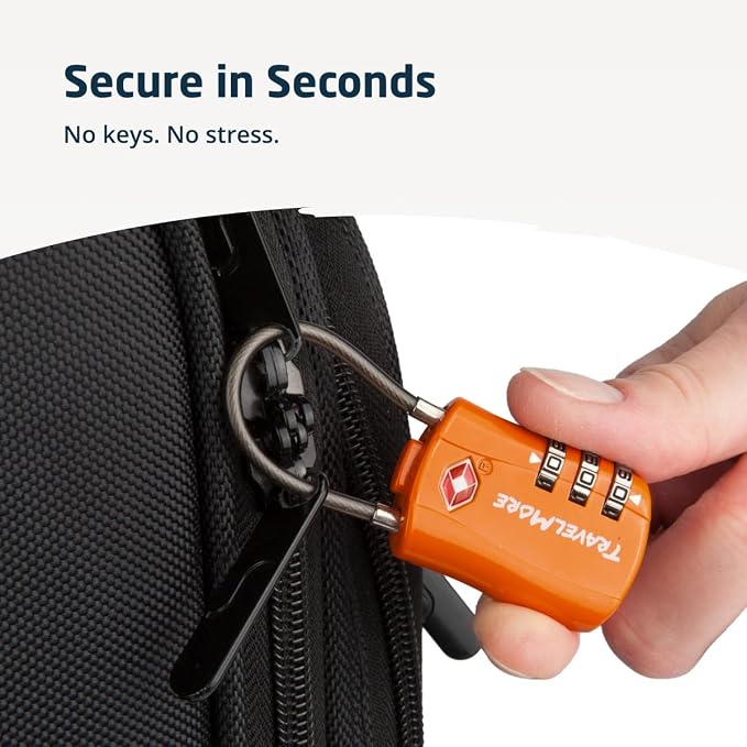 TSA Approved Luggage Locks, Travel Combination Cable Locks | TSA Accepted, Easy to Use, Durable, Flexible Steel Cable, Zinc Alloy Body, for Suitcases, Backpacks, Zippers, 4-Pack, Orange - Image 7