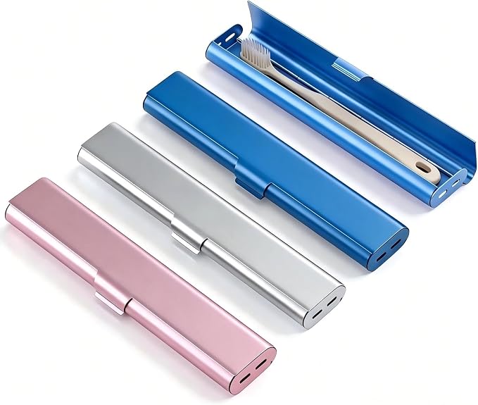 Aluminum Toothbrush Travel Case: 3-Pack Breathable & Dirt-Proof Hotel Camping Outdoor for Portable Storage Recyclable Traveler (3, Multicolor2) by betevie