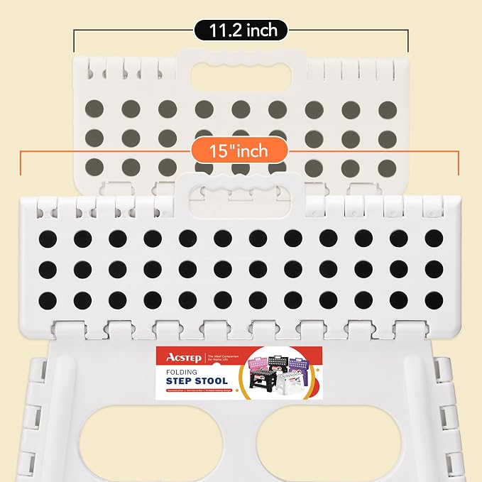 9 Inch Folding Step Stool, 15 Inch Extra-Wide, 300 lbs, White | Non-Slip Heavy Duty Foldable Step Stool for Kids and Adults, Extra-Wide for Comfort and Stability, for Bathroom and Kitchen - Image 3