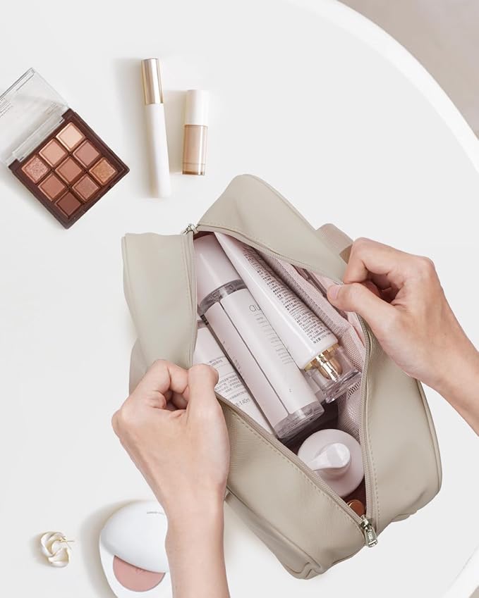 PU Leather Large Travel Toiletry Bag Women Toiletries Bag Skincare Bag Makeup Bag Organizer Make up bag Cosmetic Bag Medicine Bag for Girls (Large, Brown) - Image 3