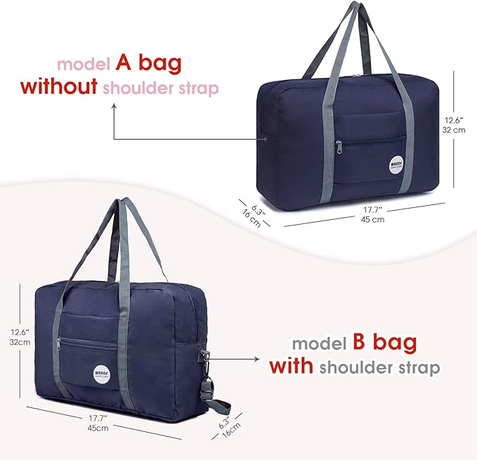 WANDF Foldable Travel Duffel Bag Luggage Sports Gym Water Resistant Nylon (Dark Blue) | 18x14x8 inches, Airline Underseat Aprroved, Weekend Overnight Trips, Lightweight Packable - Image 4