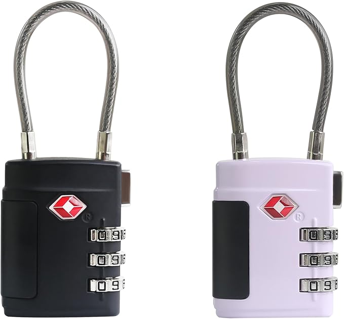 Combo TSA Locks for Luggage, Locker, Suitcase, Luggage Locks TSA Approved, Small Combination Padlock with Cable for Gym Locker, Gun Case, Backpack Bag Zipper, Storage Box, Travel Safe by SpecializeinCombinationLock