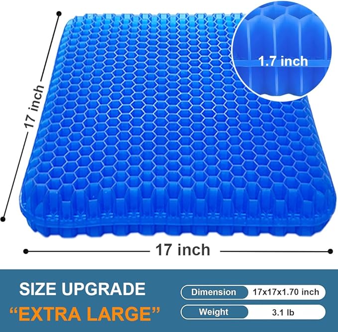 Gel Seat Cushion, Large Cooling Gel Cushion Breathable Honeycomb Chair Pads Gel Cushion with Non-Slip Cover for Home Office Chair Car Seat Wheelchair Absorbs Body Pressure Points, As Seen on TV - Image 3