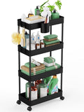 LEHOM Slim Rolling Storage Cart - 4 Tiers Bathroom Organizer Utility Cart | Slide Out Storage Shelves Mobile Shelving Unit for Kitchen, Bedroom, Office, Laundry Room, Small Narrow Spaces (7.1" W+Black) by LEHOM