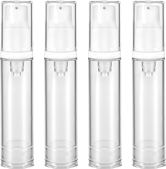 4 Pcs Empty Airless Pump Bottles, Refillable Clear Travel Pump Bottle | Lotion Container Vacuum Cosmetic Container Press Pump Bottle for DIY Foundation Gel Lotion Moisturiser Shampoo Toiletry(10ml) by Unknown