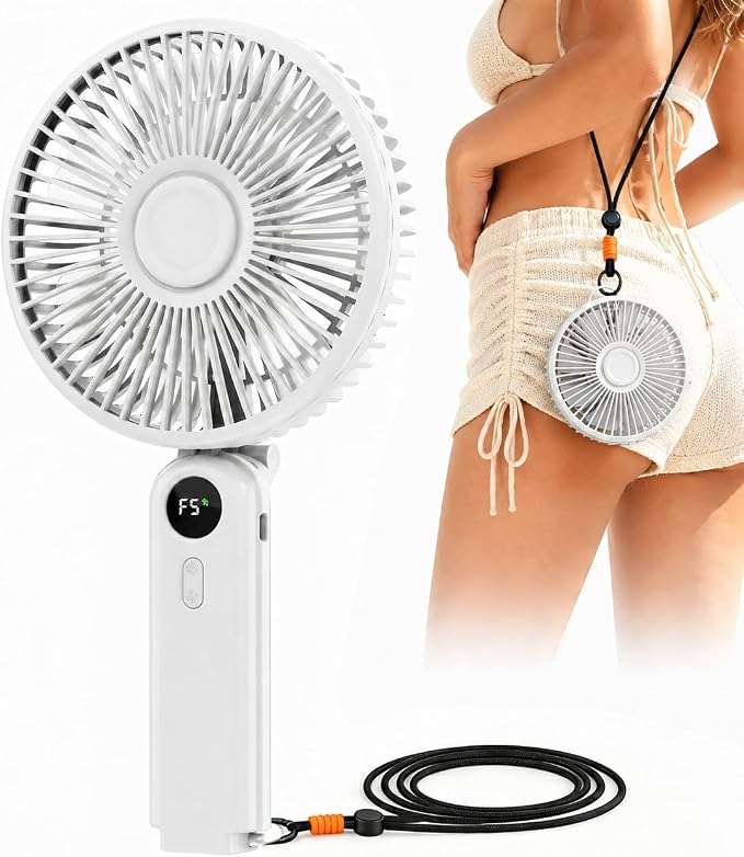Portable Handheld Fan, 10000mAh Rechargeable 6-Inch Personal Fan for Travel | Ultra Quiet Foldable Desk Fan, 5-Speed Battery Operated Fan with Up to 40H Runtime and Digital Display for Travel and Makeup by INNOPWOER