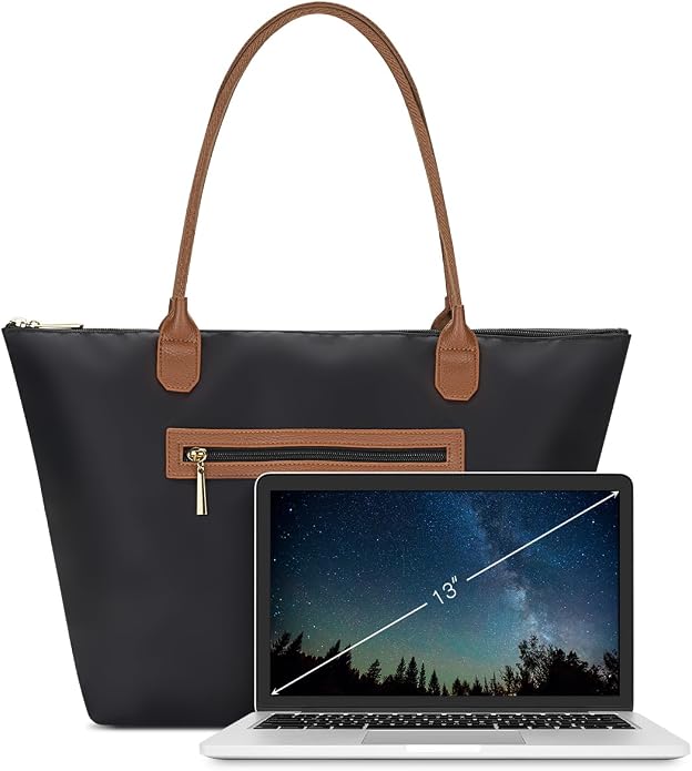 Nylon Tote Bag for Women with Zipper, Travel Shoulder Purses | Lightweight Large Laptop Shoulder Handbag with Zipper, Spacious Purse for Gym and Shopping - Image 7