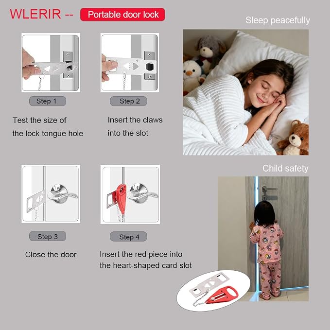 Portable Door Lock Easy to Install Without Drilling Home Security Door Lock Travel Lockdown Locks Perfect for Traveling Home Hotel Apartment College for Additional Safety and Privacy (Red) - Image 3
