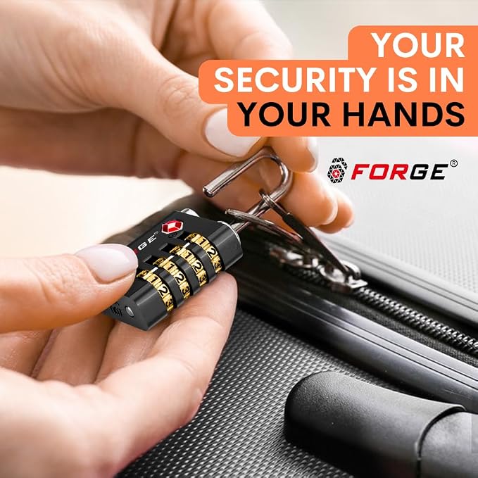 Forge Dual-Opening: Key or Combination Access Lock, Use Key to Recover Code If Forgotten, TSA Approved Locks for Luggage, Pelican case, Travel, Gym, School, Stainless Steel Shackle.(Black 6 Pk) - Image 8