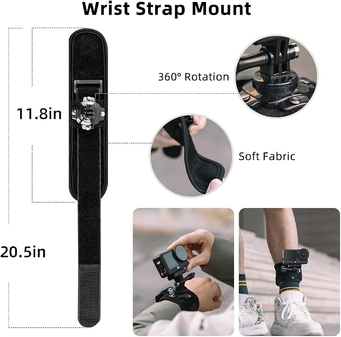 4 in 1 Accessories Set for DJI Action 6/5Pro/4/3/2,Chest Mount Harness/Head Strap Mount/ 360°Rotating Wrist Strap/360° Rotation Quick Clip Bracket for GoPro Hero 13/12/11 (Set 1) - Image 6