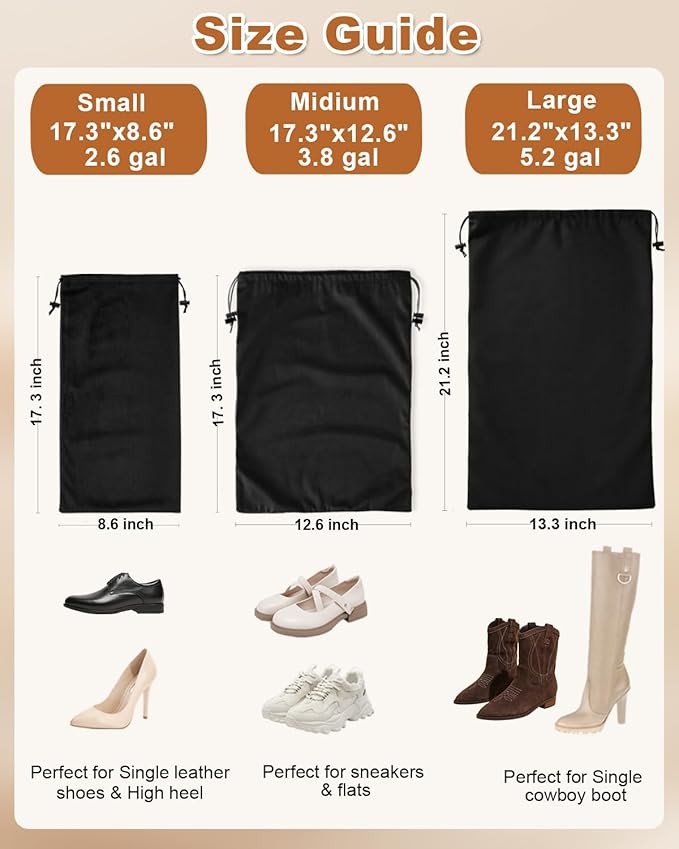 2 Pcs Shoe Bags for Travel, Large Boot Bag, Black Beauty, 21.2x13.3 Inch | Washable & Reusable Travel Shoe Bags, Dustproof Shoe Bags with Drawstring Closure, Suitable for Travel, Home Storage - Image 3