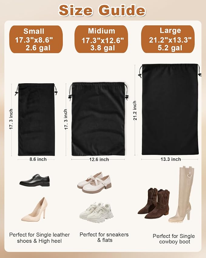 2 Pcs Single Shoe Bags for Travel, Velvet Bag, Black Beauty, 17.3x8.6 Inch | Washable & Reusable Travel Shoe Bags, Dustproof Shoe Bags with Drawstring Closure, Suitable for Travel, Home Storage - Image 3