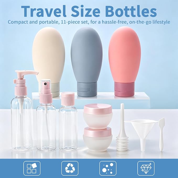 Travel Bottles for Toiletries, 11-Pack | Squeezable Silicone Containers, 3 oz Refillable Travel Size, for Shampoo and Conditioner, Colorful - Image 2
