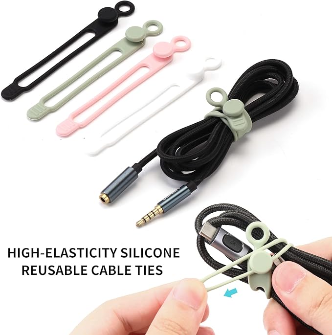 UMUST 20Pcs Silicone Cable Ties, Cable Management Cord Organizer WhiteBlack | Reusable Cord Ties, Cable Strap Tie for Bundling Electronics Wire,Home Office Travel Essentials Accessories 4.2inch - Image 2