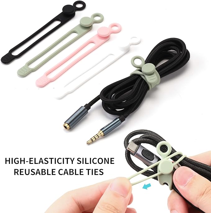 [20Park]UMUST Silicone Cable Ties, Reusable Cable Management Organizer,Cable Straps,Cord Ties,Multipurpose Elastic Cord Organizer for Bundling and Fastening Cable Cords Wires(white) | Reusable Cord Ties, Cable Strap Tie for Bundling Electronics Wire,Ho... - Image 4