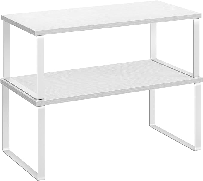 SONGMICS Cabinet Organizer Shelf, Set of 2 Spice Rack, Kitchen Storage | Kitchen Counter Storage Spice Rack, Steel, Particleboard, Snow White and Matte White, BYSTRO Collection UKCS025W01 by Unknown