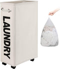DOKEHOM 29" Enlarged Slim Rolling Laundry Basket Hamper on Wheels, Beige | Collapsible tall laundry hamper with removable mesh wash bag. Foldable narrow corner clothes storage bin for small spaces by DOKEHOM