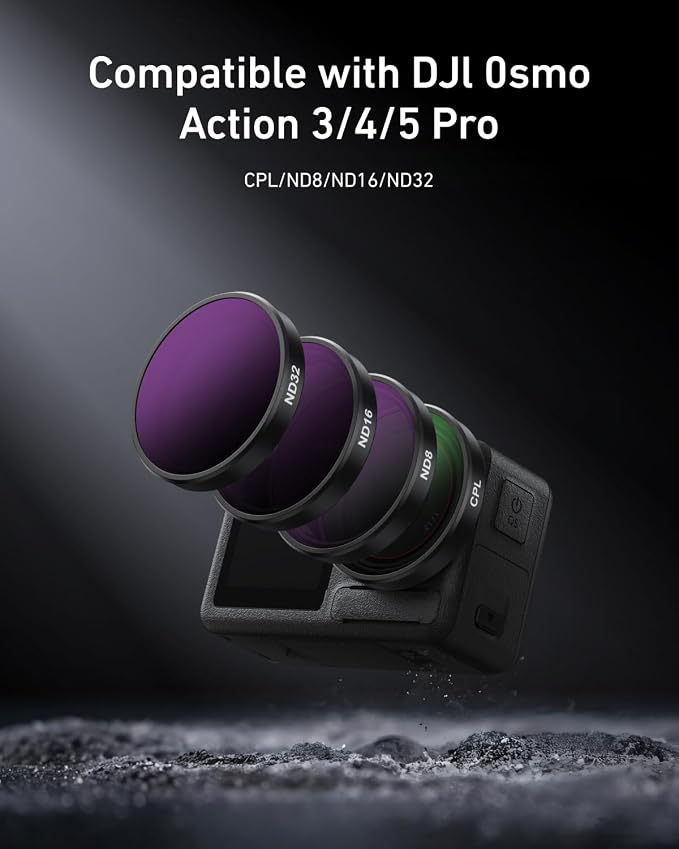 TELESIN Lens Filter Kit for DJI Osmo Action 3 Action 4 Action 5 Pro Accessories, 4 Pack CPL Polarizing ND8 ND16 ND32 Neutral Density HD Ultra Thin Lens Protector for Camera - Image 2