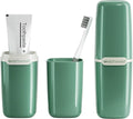 HyJeryty Simple Green Toothbrush Travel Case, Portable Travel Toothbrush & Toothpaste Holder Cover Organizer Container with Mouthwash Cup for School, Camping, Business Trip, Bathroom Storage by HyJeryty