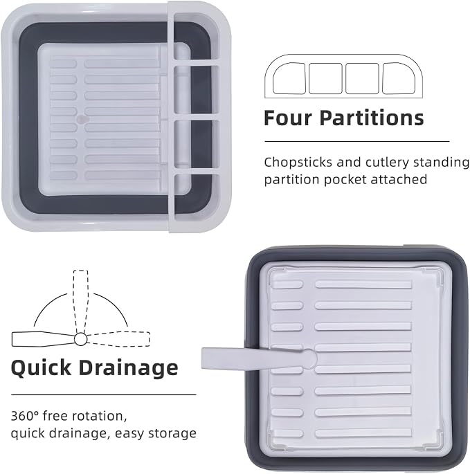 THANSTAR Collapsible Dish Drying Rack for RV Campers Portable Dinnerware Drainer Organizer for Kitchen Travel Trailer - Image 3