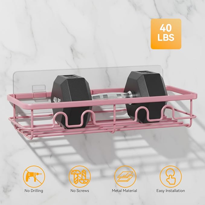 Adhesive Shower Caddy, Large Capacity Shower Racks for Inside Shower, No Drill Bathroom Shower Organizer and Storage, 2 Pack Pink Bathroom Shelves, Home Decor Rv Accessories, Apartment - Image 5
