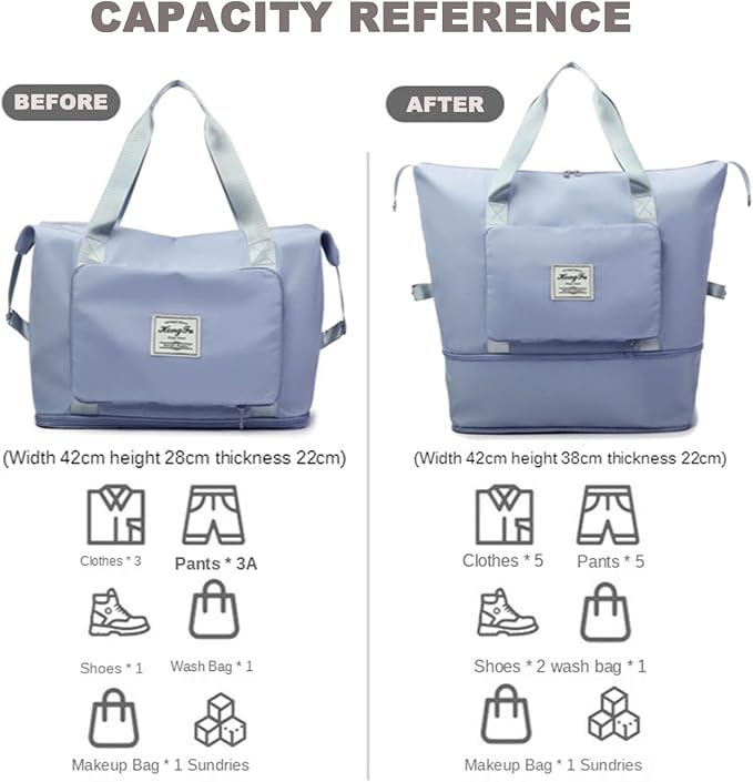 Large Capacity Folding Travel Bag, Lightweight Waterproof Luggage Bag, Expandable Travel Duffel Bag, Dry Wet Separated Gym Tote Bag, Weekender Overnight Bags for Women and Man (Blue) - Image 7