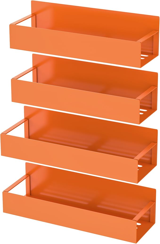 HuggieGems Metal Magnetic Spice Rack for Refrigerator Orange, 4 Pack | Magnetic Shelves Heavy Duty for Fridge in Kitchen, Seasoning Storage Organizer, For Oven Washer and Dryer, For Heavier Items - Image 5