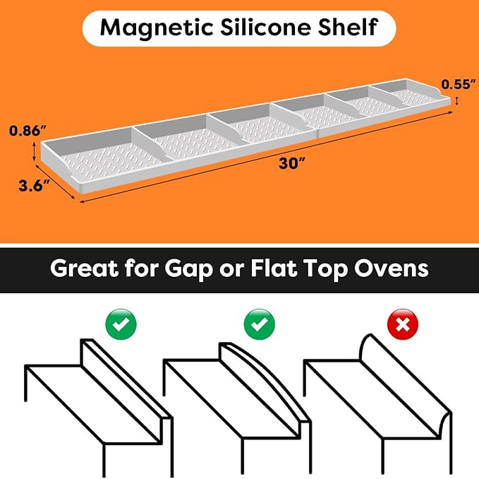 Hydream Stove Top for Silicone Shelf,30 Inch Magnetic Shelf Over the Stove Spice Rack of,Kitchen Organizer Magnet Above Stovetop Flat Back of Storage Suctioned-Light Grey - Image 2