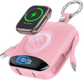 citicr Portable Charger 10000mAh w/Built-in Cables & iWatch Charger Pink | Fast charging, Built-in cables, LED display, Charge 5 devices at once, Ring buckle, TSA approved, Pocket size, Charge iWatch by CITICR