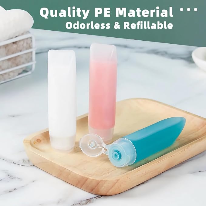 6 Pcs 1 oz Travel Size Toiletries Refillable Travel Bottles, Squeeze Travel Toiletry Bottles with Labels for Toiletry Makeup Travel Containers - Image 4