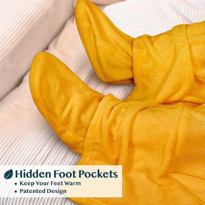 PAVILIA Fleece Blanket with Sleeves, Foot Pockets for Women Men Adults, Plush Wearable Blanket Throw Wrap, Warm Snuggle Blanket Robe, Cozy Gift Ideas Wife Mom, Mustard Yellow - Image 2