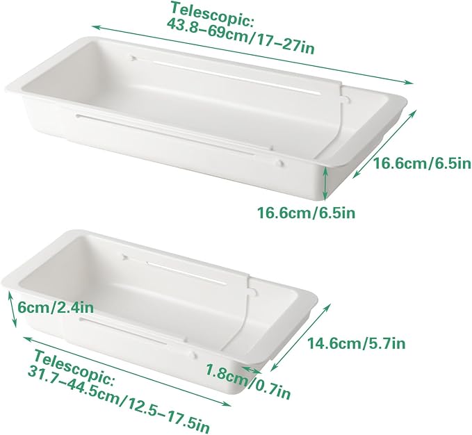 SnowTing 2 PCS Deep Drawer Organizer, 2 Sizes Expandable & Adjustable White Plastic Organizer, Sliding Drawer Storage Bins for Kitchen Utensils, Office Supplies, Cosmetics, Tools - Image 2