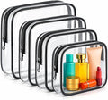 Clear Makeup Bag 4 Pack, TSA Approved Toiletry Bag for Women, Waterproof PVC Cosmetic Pouch Travel Organizer, Clear Bags for Diaper Bag Organizer Purse, Portable Zipper Pouch Set (L+M+M+S) by Unknown